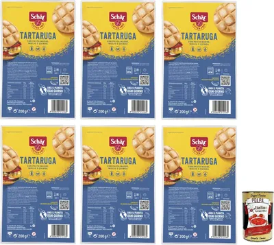 Produktbild von 6x Dr. Schär Gluten Free Tartaruga Italienische Schildkrötebrot,mit Sauerteig,Hirse und Quinoa,Glutenfreies Brot,200g + Italian Gourmet Polpa di Pomodoro 400g Dose