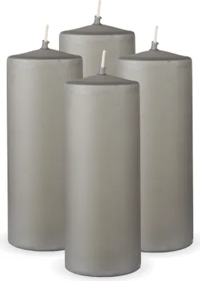 Produktbild von HS Candle Stumpenkerzen 4er Pack "Hellgrau", Größe Ø7 x 16 cm, Wachskerzen lange Brenndauer bis zu 50 Std. - unparfümierte Säulenkerzen - viele Farben/Größen