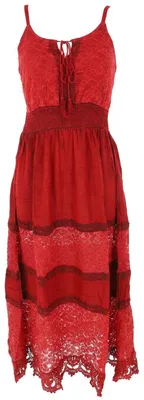 Produktbild von Besticktes Boho Sommerkleid, Langes Besticktes Kleid - Rot, Damen, Viskose, Kleider