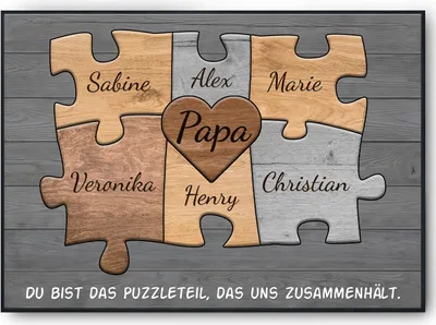 Produktbild von Papa Geschenk personalisiert | Vater Geburtstag Papa Familienbild gestalten | Vatertag personalisierte Geschenke Papa Puzzle – DIN A3 (29.7x42cm) / 6 Namen
