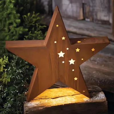 Produktbild von LED Deko "Stern" aus Metall in Rost Optik, 52x49 cm groß, Timer, Outdoor Gartendeko für Draußen, Weihnachtsdeko, Winterdeko