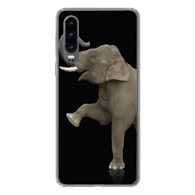 Produktbild von MuchoWow® Handyhülle Schutzhülle Hülle für Huawei P30 Elefant - Tiere - Schwarz - Porträt Silikon Softcase Handy Hülle - Kartenbesitzer
