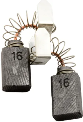 A pair of carbon brushes with springs, isolated on a white background.