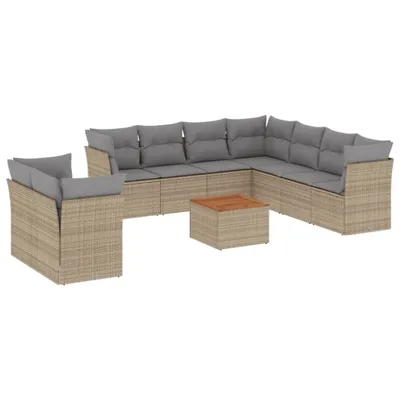 Produktbild von vidaXL 11-tlg. Garten-Sofagarnitur mit Kissen Beige Poly Rattan