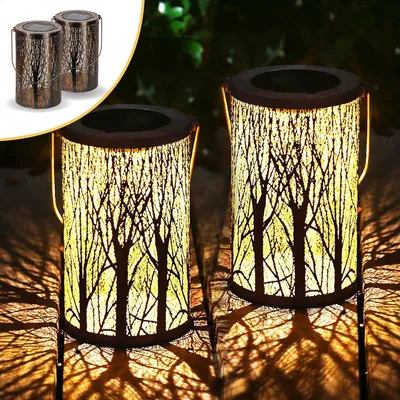 Produktbild von Goliving Solar-Tischlampe Oasis - 2 Stück - Solar-Gartenlaterne - LED-Außenleuchte - Pendelleuchte für draußen - 20cm - Metall - Schwarz