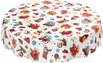 Produktbild von Tischdecke Wachstuch Weihnachten Rot Robust Wasserabweisend Rund 120 cm