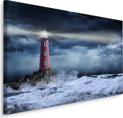 Produktbild von Fabelhafte Canvas LEINWAND BILDER 120x80 cm XXL Kunstdruck Meer Leuchtturm Seesturm