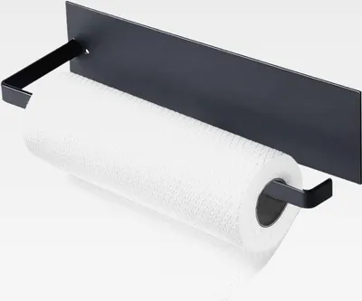 Produktbild von Küchenrollenhalter Ohne Bohren,Wandhalterung für Küchenpapier,Toilettenpapierhalter,Selbstklebender Küchenrollenhalter Schwarz Papierrollenhalter Küchen aus Edelstahl für Küche und Bad