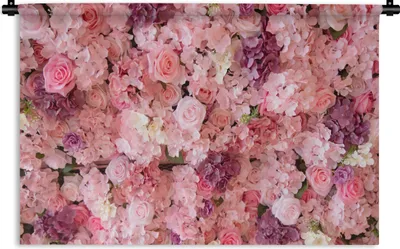 Produktbild von MuchoWow® Wandteppich Wandbehang Blumen - Rosa - Rosen 90x60 cm Tapisserie Dekoration Wandtuch - Wandskulpturen - Bildteppich