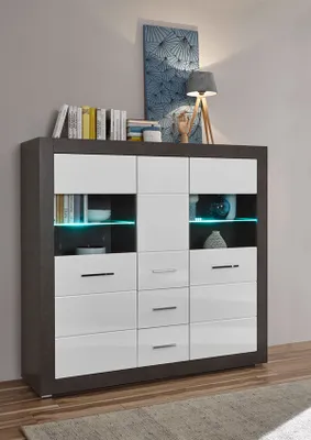 Immagine prodotto di Vetrina Etero 149cm cemento scuro/bianco lucido Moderna