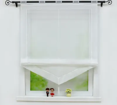 Produktbild von Joyswahl Raffrollo mit Schlaufen Küche Gardinen Modern Raffgardinen Landhausstil Voile Uni Transparent Weiß BxH 80x140cm 1 Stück