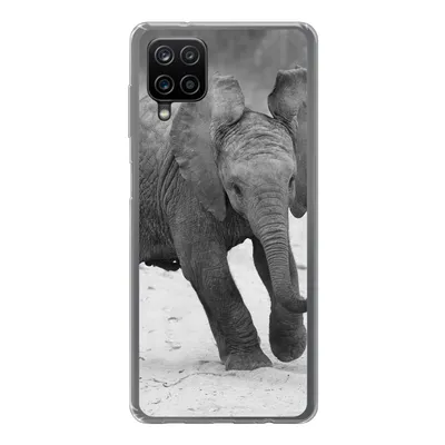 Produktbild von MuchoWow® Handyhülle Schutzhülle Hülle für Samsung Galaxy A12 Elefant - Baby - Tiere - Kröte - Schwarz und weiß Silikon Softcase Handy Hülle - Bild