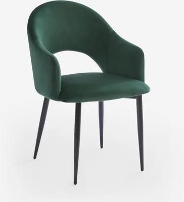 Immagine prodotto di Sedia moderna in velluto con braccioli per sala da pranzo e cucina Rozan - Verde scuro