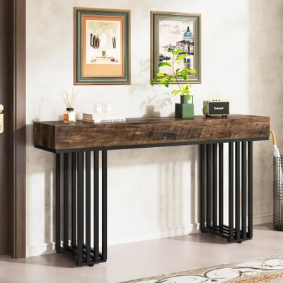 Produktbild von Konsolentisch Flur - Industrieller Eingangstisch - Metallgestell - Holzplatte - 140 x 30 x 83 cm - Rechteckig - Braun