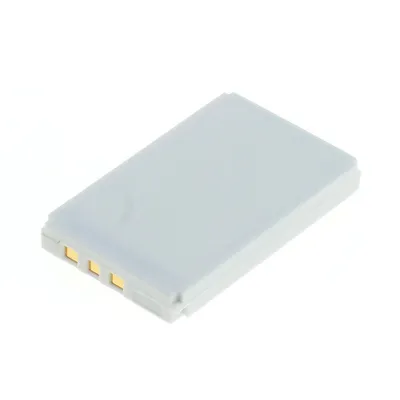 A white battery pack with gold connectors on a white background.