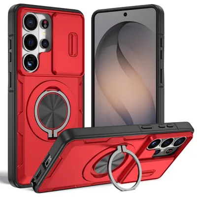 Produktbild von Magnetische Hülle für Samsung Galaxy S26 Ultra, Militär Stoßfest Handyhülle mit Kameraschutz und Ringhalter Ständer Rot