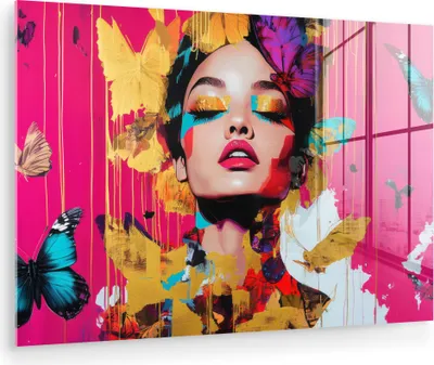 Produktbild von MuchoWow Glasbilder - Bilder auf Wandbild - Foto auf Glas Frau - Abstrakt - Farbenfroh 90x60 cm Wanddekoration aus Glas - Acrylglasbild - Acrylbilder - Wandmalerei auf Glas