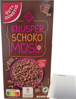 Produktbild von Gut & Günstig Knusper Schoko Müsli mit knusprigen Hafervollkornflocken (600g Packung) + usy Block