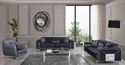 Produktbild von Schwarz-Graue Wohnzimmer Sitzgarnitur Designer Sofas Beistelltisch 5tlg
