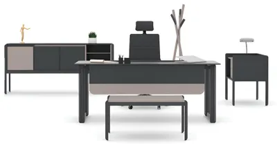 Productafbeelding van Schwarz-Beiges Büro-Set Edler Schreibtisch Designer Sideboard Tische
