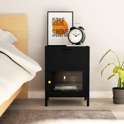 Produktbild von vidaXL Nachttisch Schwarz 40x30x54,5 cm Stahl und Glas
