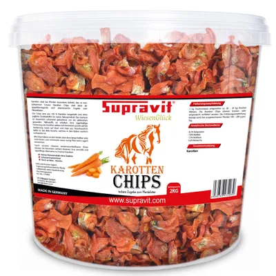 Produktbild von Supravit Karottenchips 2 kg | Pferdeleckerlis ohne Zucker & Zusatzstoffe | Pferdefutter Möhrenchips als Ergänzung & Leckerli