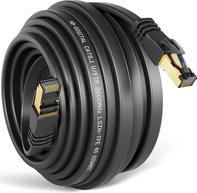 Produktbild von hb-digital 15m CAT 8.1 Netzwerkkabel flach RJ45 Patch LAN Kabel U/FTP LSZH 2000 MHz Reines Kupfer schwarz
