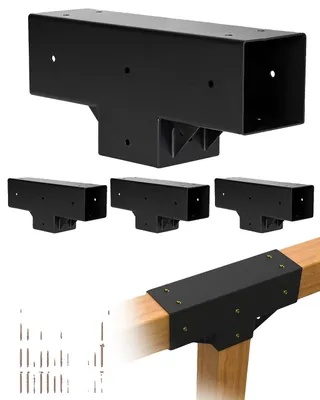 Obrázek produktu pro VEVOR spojka sloupku, balení po 4 kusech, roh sloupku ve tvaru T pro sloupky s vnitřním rozměrem 92 x 92 mm, 3cestné držáky pergoly, sada držáků altánu se šrouby