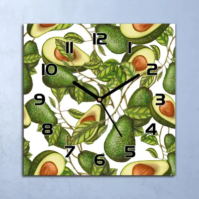 Produktbild von Wanduhr Echt-Glas-Küchenuhr Avocado Früchte Quarz Lautlos 30x30 Deko Bilder