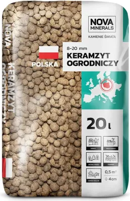 Produktbild von Nova Minerals Tongranulat zur Drainage Keramsit Blähton für den Garten (8-20 mm) 20L – Hochwertiger Keramischer Zuschlagstoff für Drainage, Mulchen, Hydroponik und Bodenverbesserung