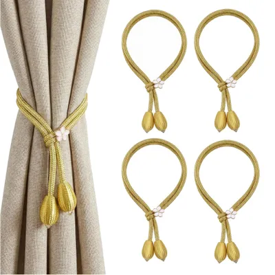 Gardinenhalter mit Blumen, 4 Stück, 50 cm, Gold