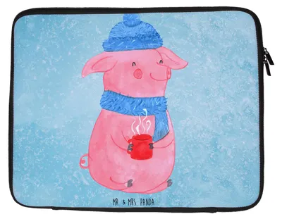Produktbild von Mr. & Mrs. Panda Laptop Hülle Schwein Glühwein 33 x 42 cm - Eisblau - Geschenk, Notebookhülle, Case, Laptoptasche, Laptophülle, Punsch, Weihnachten, Glühschwein, Tasche