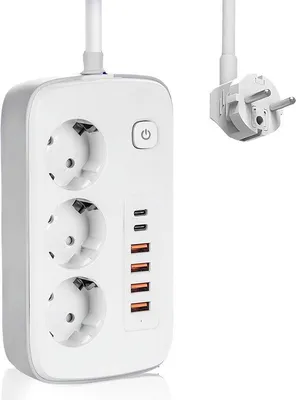 Obrázek produktu pro Rozbočovač s USB-C, 2 m – s vypínačem – rozbočovač – 3 zásuvky – kancelář.