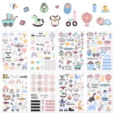 4 Baby-Stickerbögen, verschiedene Muster, Scrapbooking, 29x21 cm