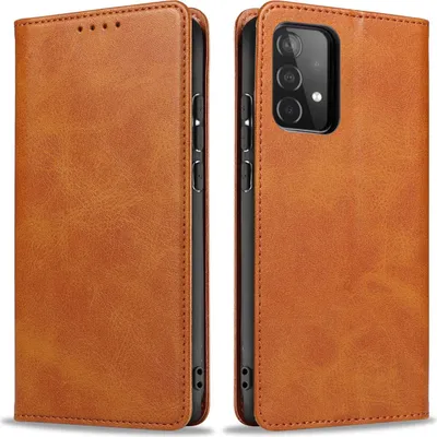 Produktbild von Handyhülle für Samsung Galaxy A53 5G Kunstleder Flip Cover Hülle Handytasche Case Kartenfach Farbe: Hellbraun