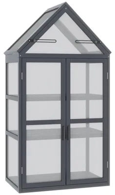 Obrázek produktu pro Dřevěný skleník - Mini skleník se 3 úrovněmi | Barva: Šedá | Rozměry: 42 x 70,5 x 132 cm