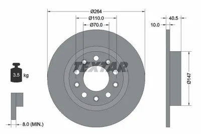 Obrázok produktu pre 2 brzdové kotúče Textar 264 mm vzadu pre Alfa Romeo Giulietta Dodge Dart