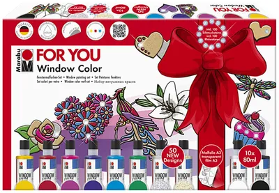 Produktbild von Marabu For You, Schwarz, Blau, Gold, Grün, Himbeere, Rot, Silber, Violett, Weiß, Gelb, Glasfarbe, Paste, 800 ml, 10 Stück(e)