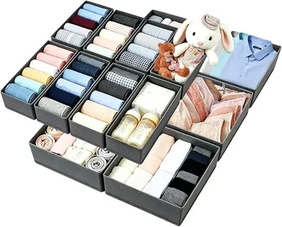 Produktbild von PolkaHome® 14-teilige Aufbewahrungsboxen für Schubladen – faltbare Organizer für Kleidung, Unterwäsche, Socken, Schrank und Schublade