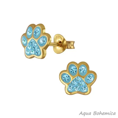Produktbild von Ohrringe Silber 925 Ohrstecker „Pfote / Pfötchen“ gold Aqua Bohemica