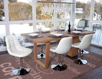 Image de lot de 6 chaises de salle à manger HWC-A60, chaise pivotante, chrome ~ similicuir blanc