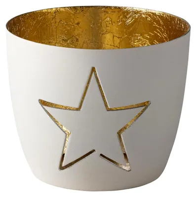 Produktbild von Windlicht, M, Motiv: Stern, weiß/Gold, H8,5cm, D10cm