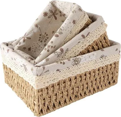 Obrázok produktu pre Hnedý papierový košík, sada 3 ks, štýl boho, na odkladanie vecí
