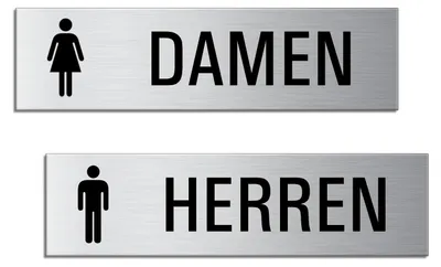 WC-Schilder Damen + Herren, 2er-Set, Alu, Edelstahl-Optik, 160x40 mm