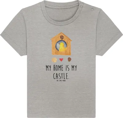 Produktbild von Mr. & Mrs. Panda  T-Shirt Vogel Haus 0. - 6. Monat - Heather Grey - Geschenk, Wohnung, Baby Oberteil, Babyshirt, Zuhause, Vogelhaus, Lustige Sprüche, Familie, Castle