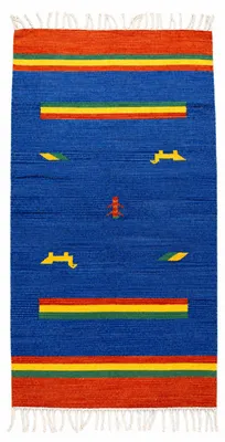 Produktbild von Kelim Teppich Blau Baumwolle Gabbeh ca160x090cm Handgewebt Fransen Einzelstück