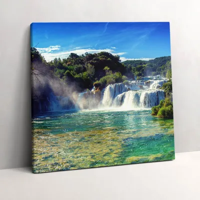 Produktbild von Landscape of forests and a waterfall – Leinwandbild Wandbild – 60x60 cm – Leinwandbilder – Wandbilder – Schlafzimmer – Flur