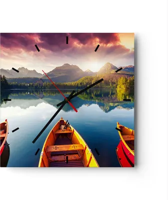 Produktbild von Wanduhr - Quadrat - Glasuhr - See Natur - 40x40cm - Schleichendes Uhrwerk - Lautlos - zum Aufhängen bereit - Dekoration Modern - Wanddekoration aus Glas - C3AC40x40-3579