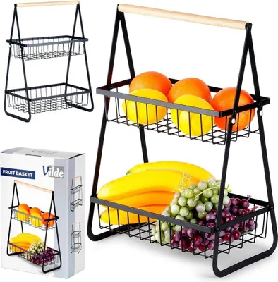 Produktbild von Korb für Obst und Gemüse, Metall, schwarz, zweistöckig, VILDE 229155