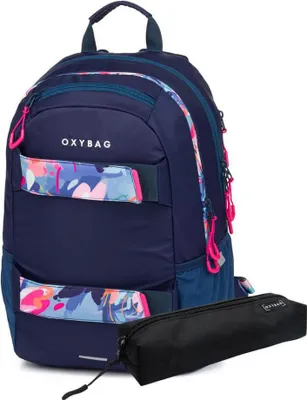 Productafbeelding van Oxybag Rugzak voor studenten + etui - OXY Sport, bloemenprint, blauw